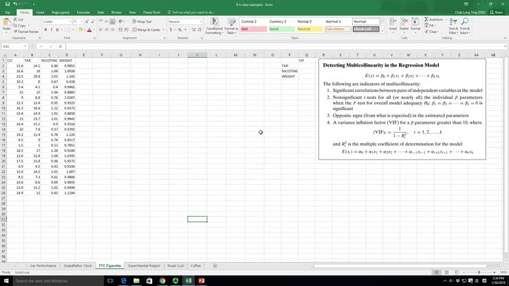 How to calculate VIF to test multicollinearity in Excel